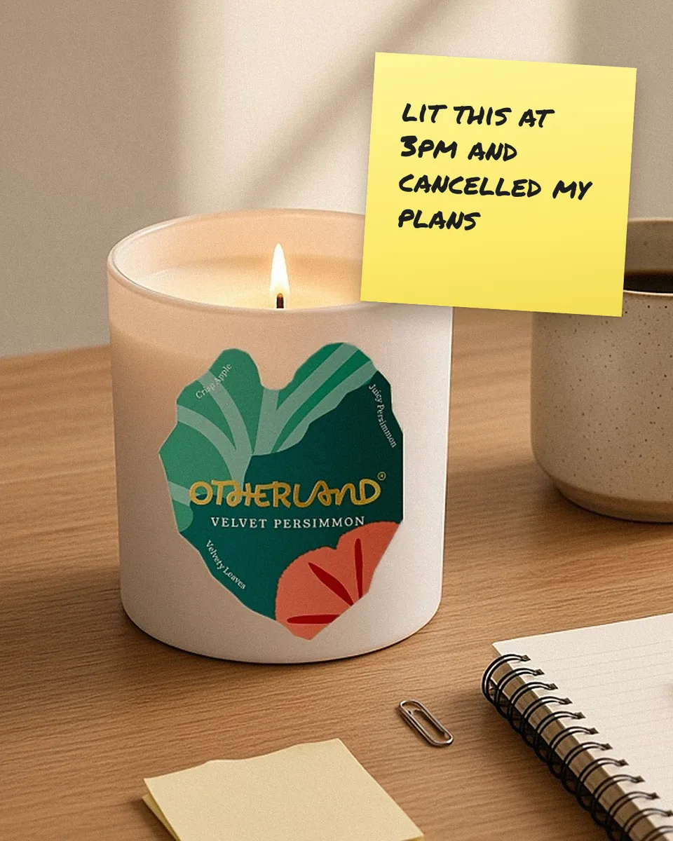 Static ad design featuring Otherland candle with sticky note