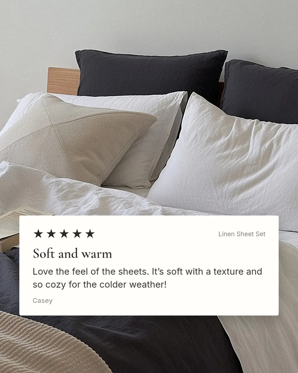 Static ad design featuring Parachute linen sheet review