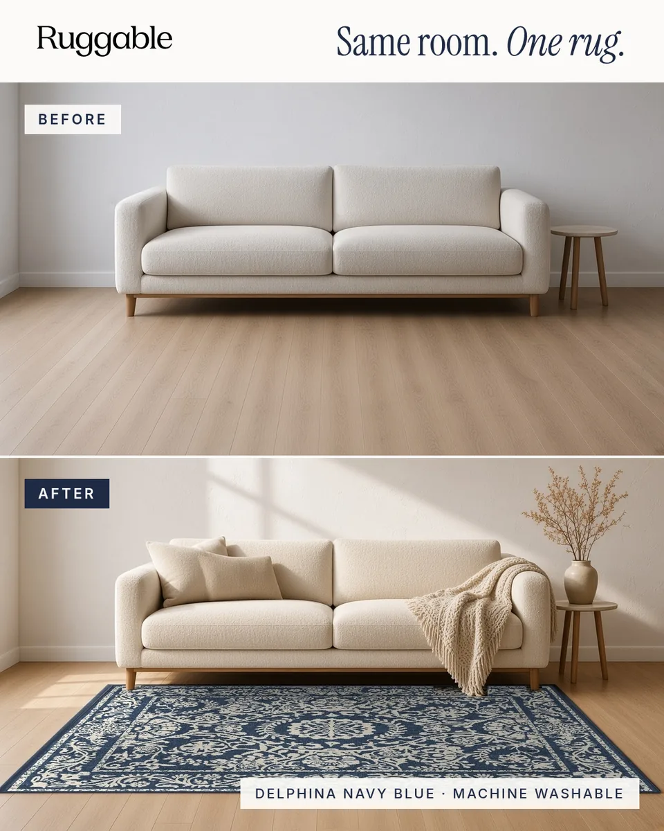 Static ad design featuring Ruggable Delphina rug