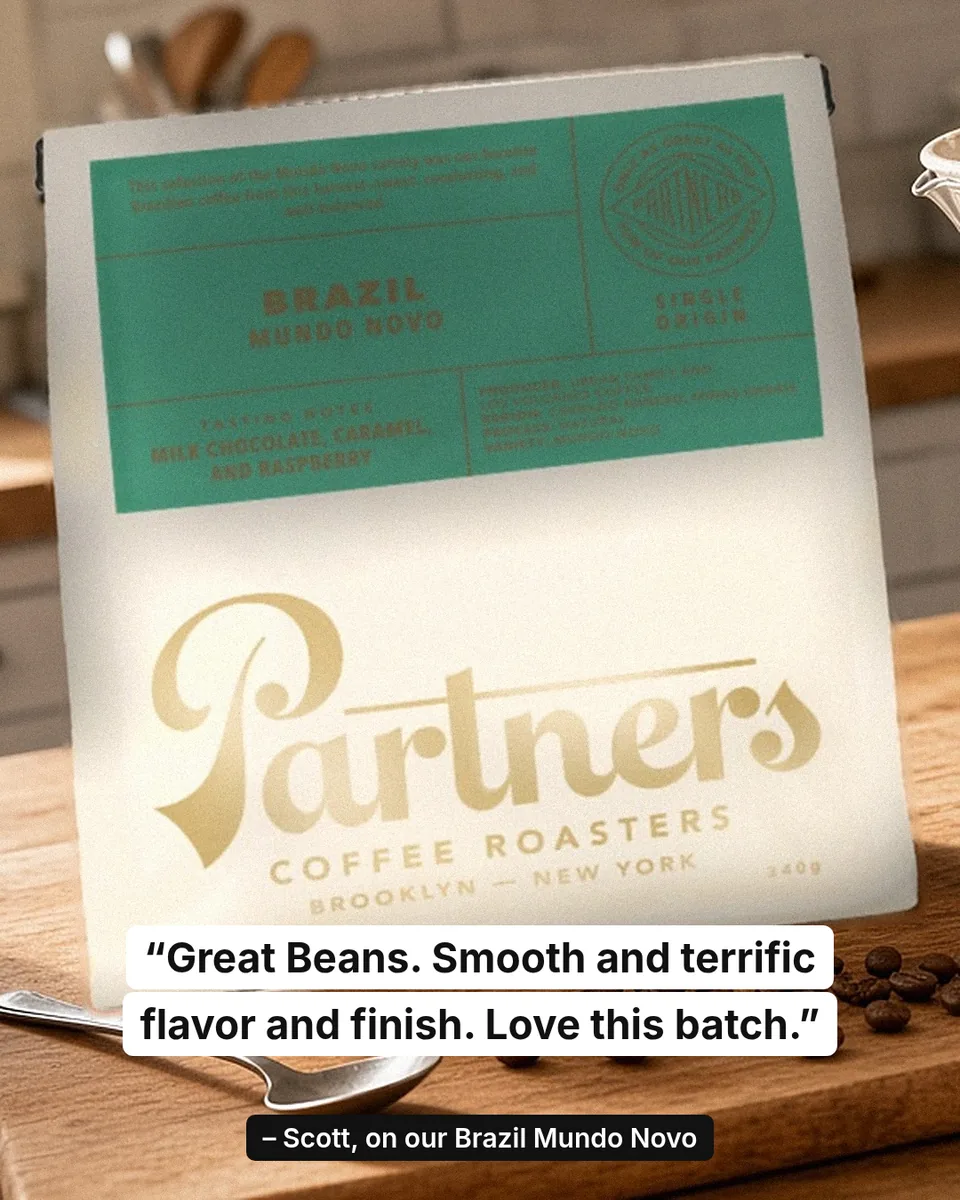 Static ad design featuring Partners Coffee Brazil Mundo Novo coffee