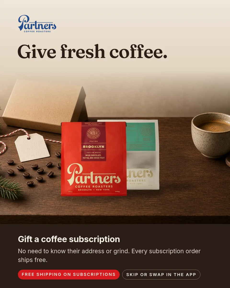Static ad design featuring Partners Coffee coffee subscription gift